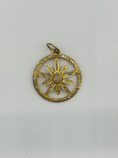 Round Star 14k Solid Gold Diamond Pendants