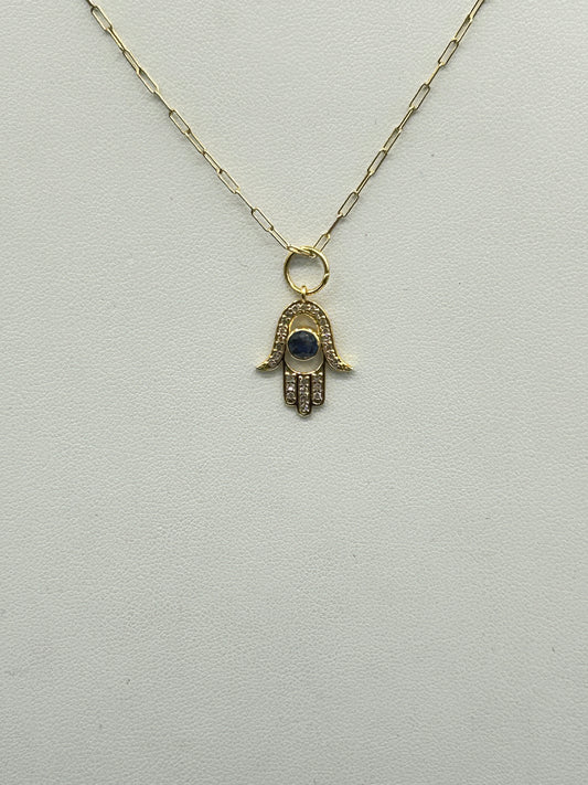 Hamsa Hand 14k Solid Gold Diamond Pendants