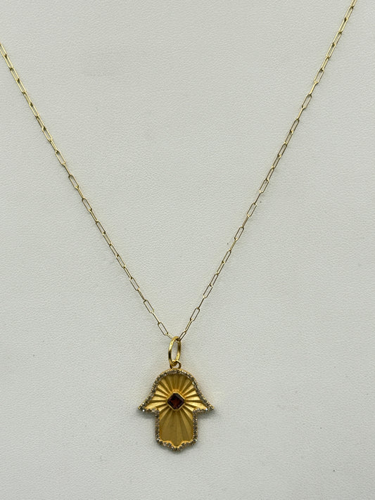 Hamsa hand 14k Solid Gold Diamond Pendants