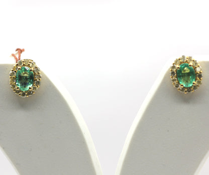 Emerald 14k Gold Diamond Stud Earring