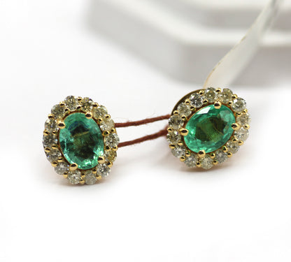 Emerald 14k Gold Diamond Stud Earring
