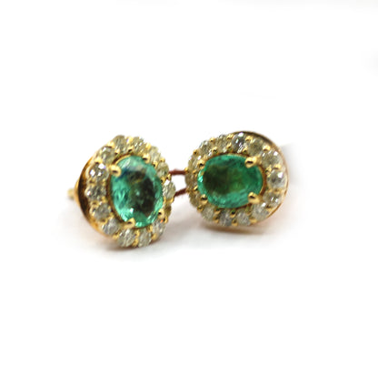 Emerald 14k Gold Diamond Stud Earring