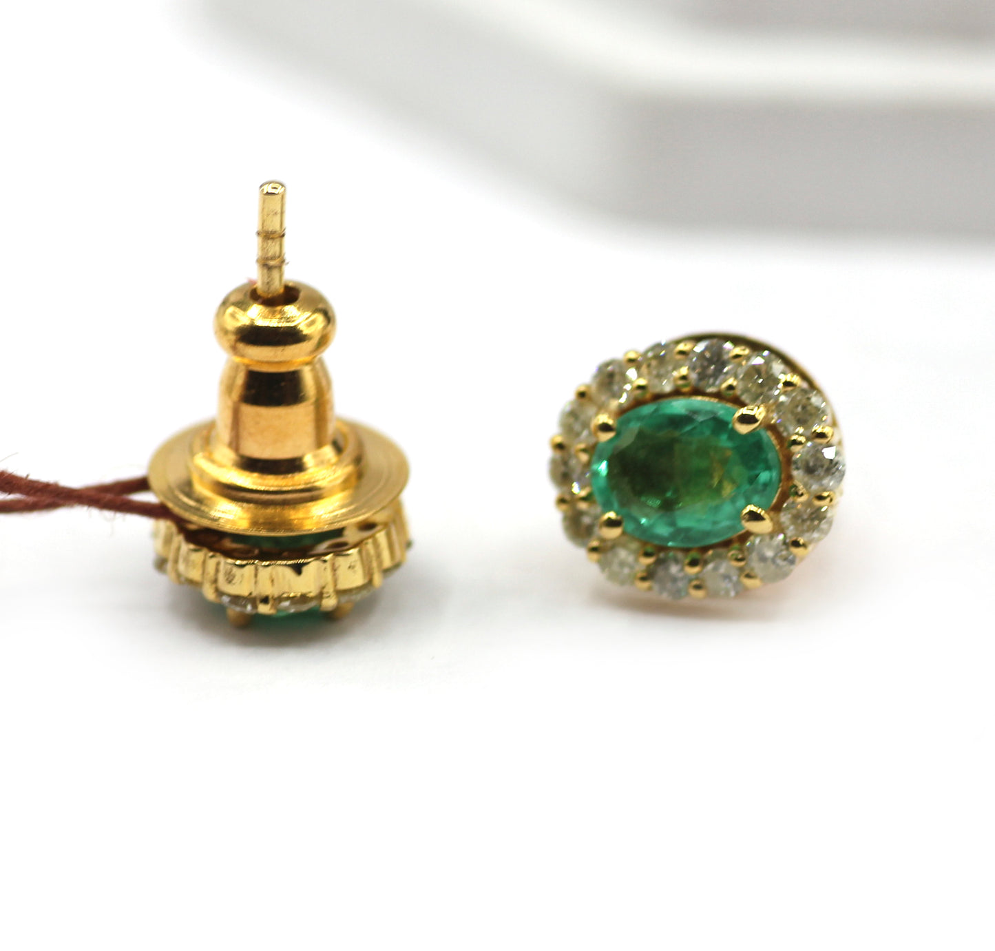 Emerald 14k Gold Diamond Stud Earring