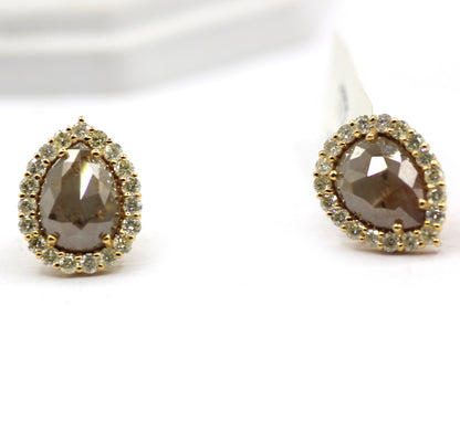 Salt paper diamond 14k Gold Diamond Stud Earring