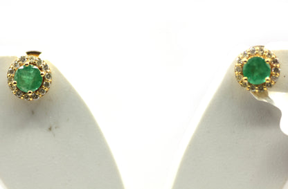 Emerald 14k Gold Diamond Stud Earring
