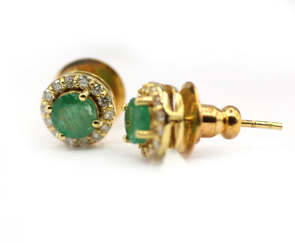 Emerald 14k Gold Diamond Stud Earring