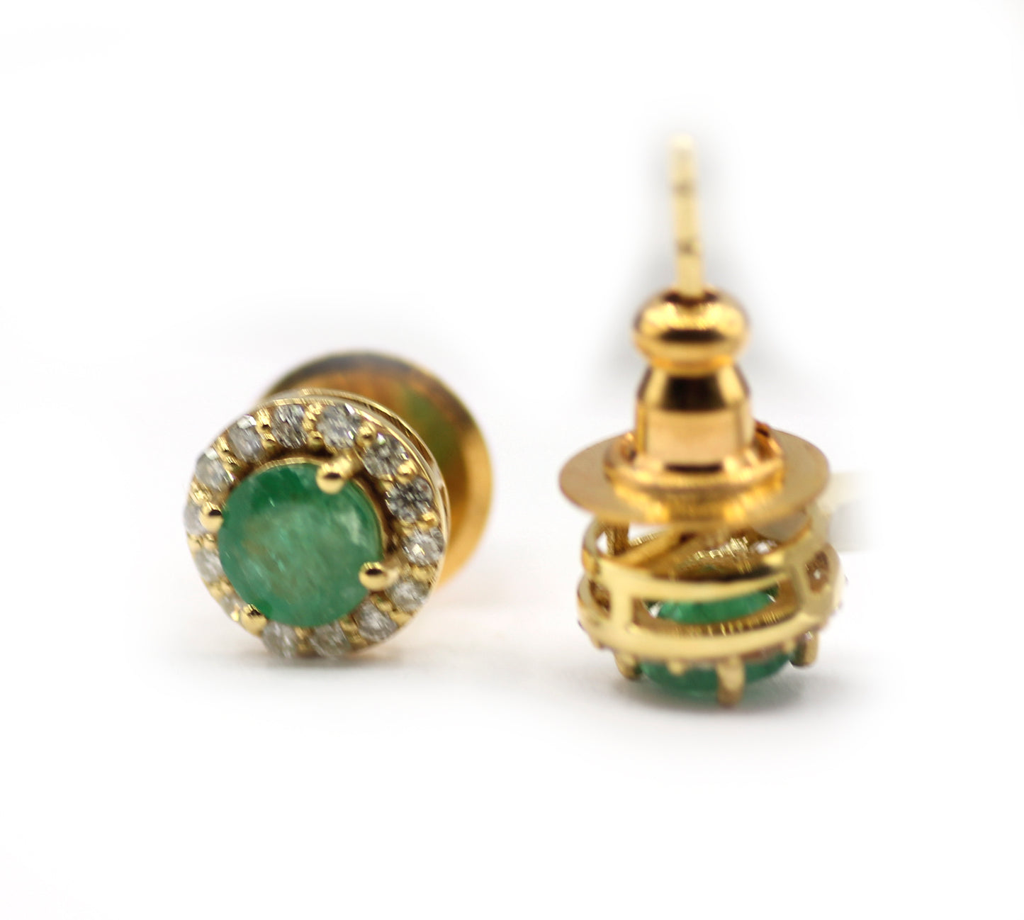Emerald 14k Gold Diamond Stud Earring