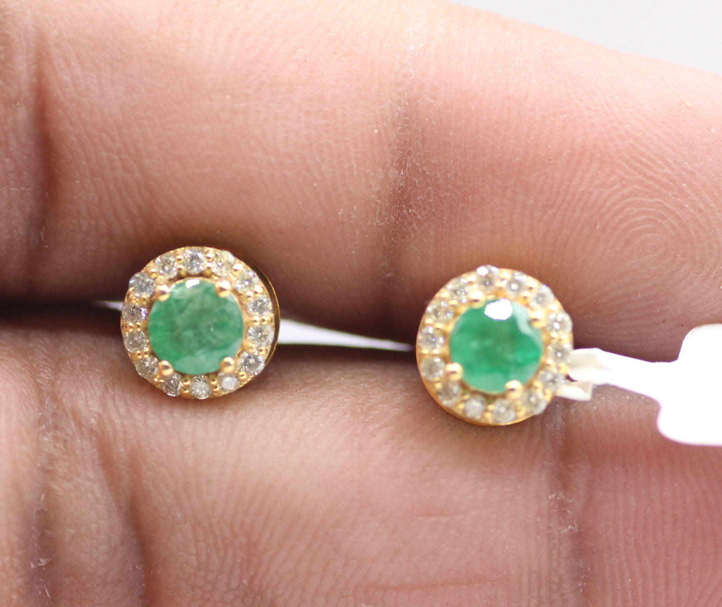 Emerald 14k Gold Diamond Stud Earring