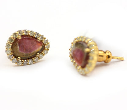 Tourmaline 14k Gold Diamond Stud Earring