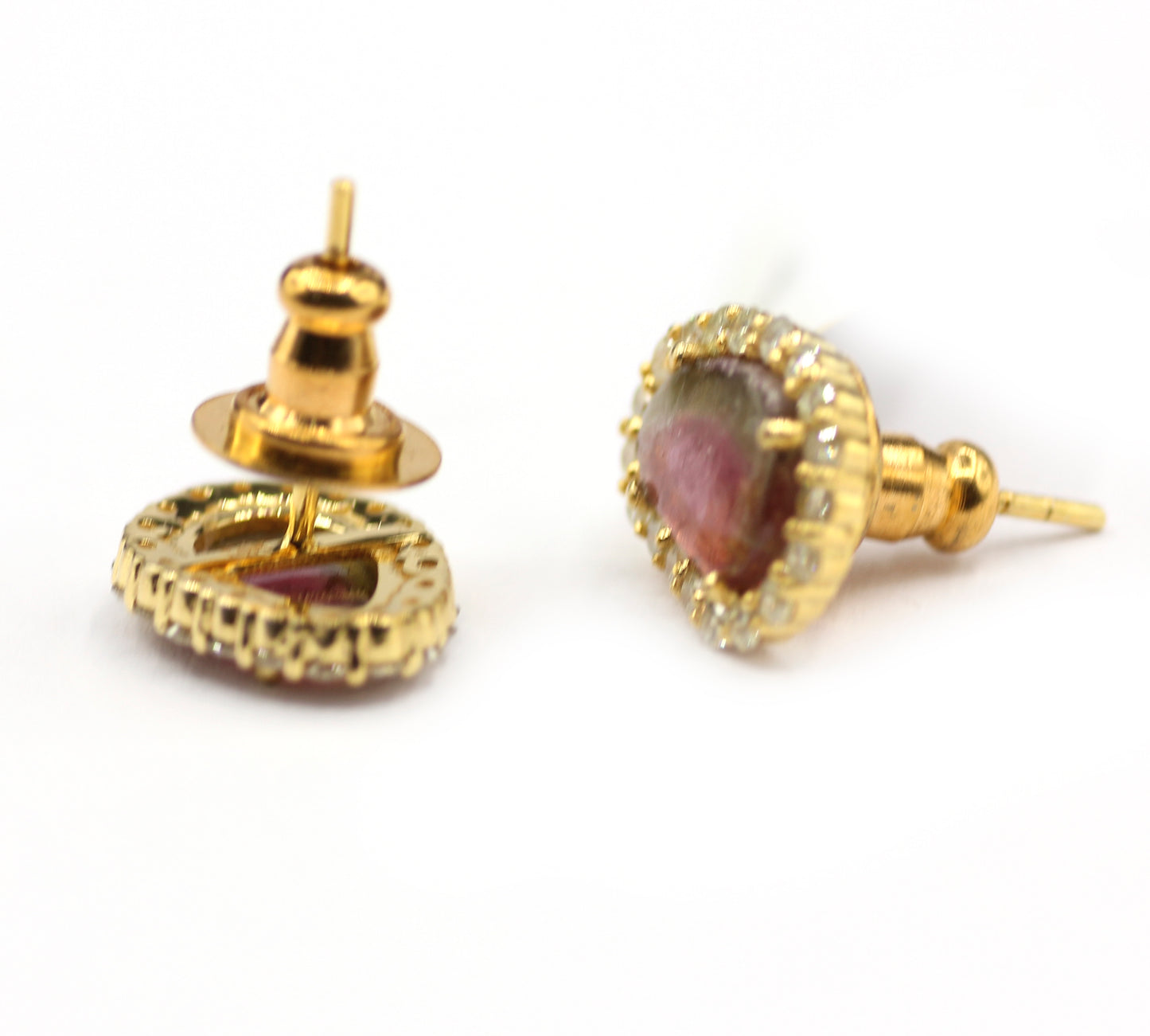 Tourmaline 14k Gold Diamond Stud Earring