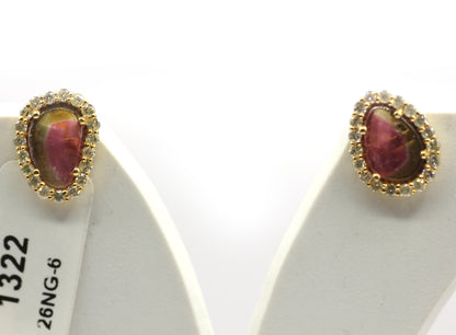 Tourmaline 14k Gold Diamond Stud Earring