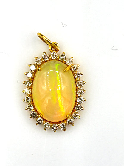 Oval 14k Solid Gold Diamond Pendants With Opal