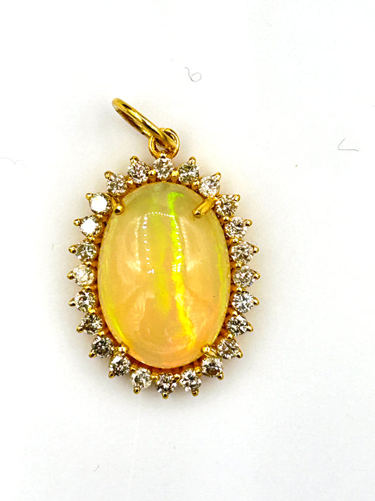 Oval 14k Solid Gold Diamond Pendants With Opal