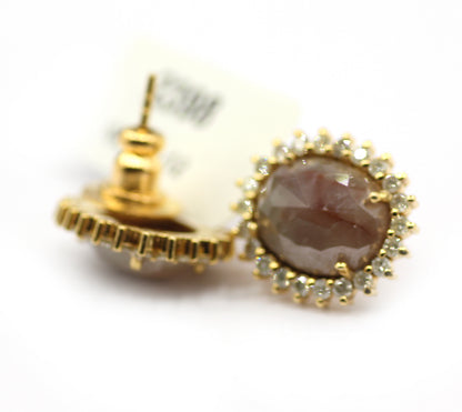 Salt paper 14k Gold Diamond Stud Earring
