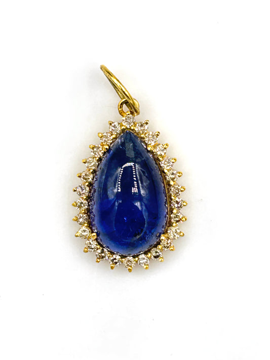 Pear 14k Solid Gold Diamond Pendants With Tanzanite