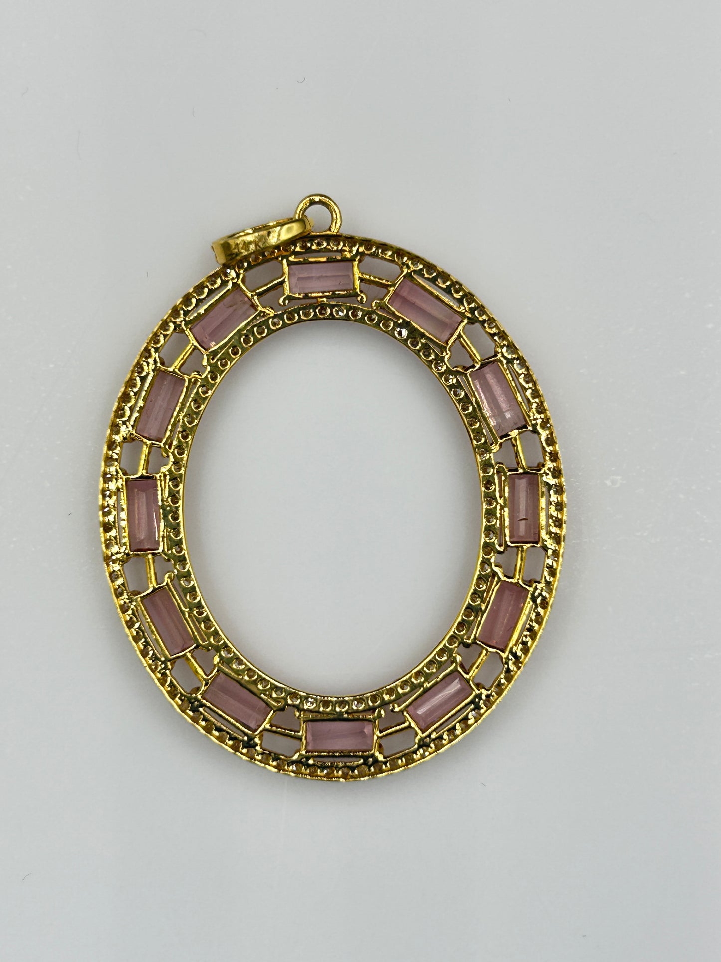 Oval 14k Solid Gold Diamond Pendants