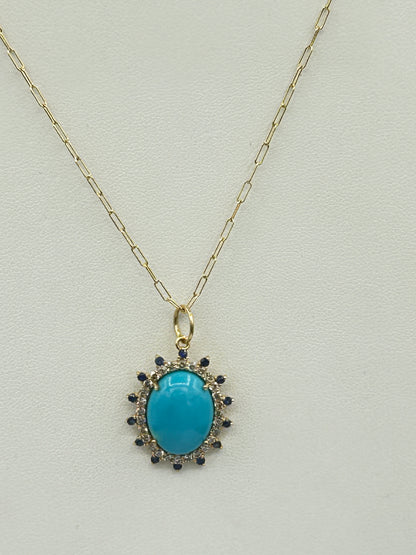 Oval 14k Solid Gold Diamond Pendants