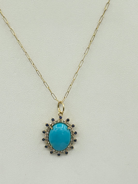 Oval 14k Solid Gold Diamond Pendants