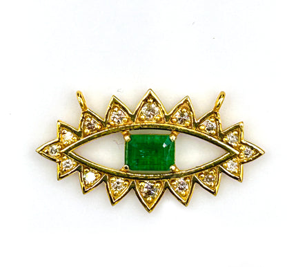 Evil Eye 14k Solid Gold Diamond Pendants With Emerald Stone