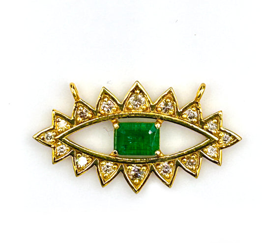 Evil Eye 14k Solid Gold Diamond Pendants With Emerald Stone