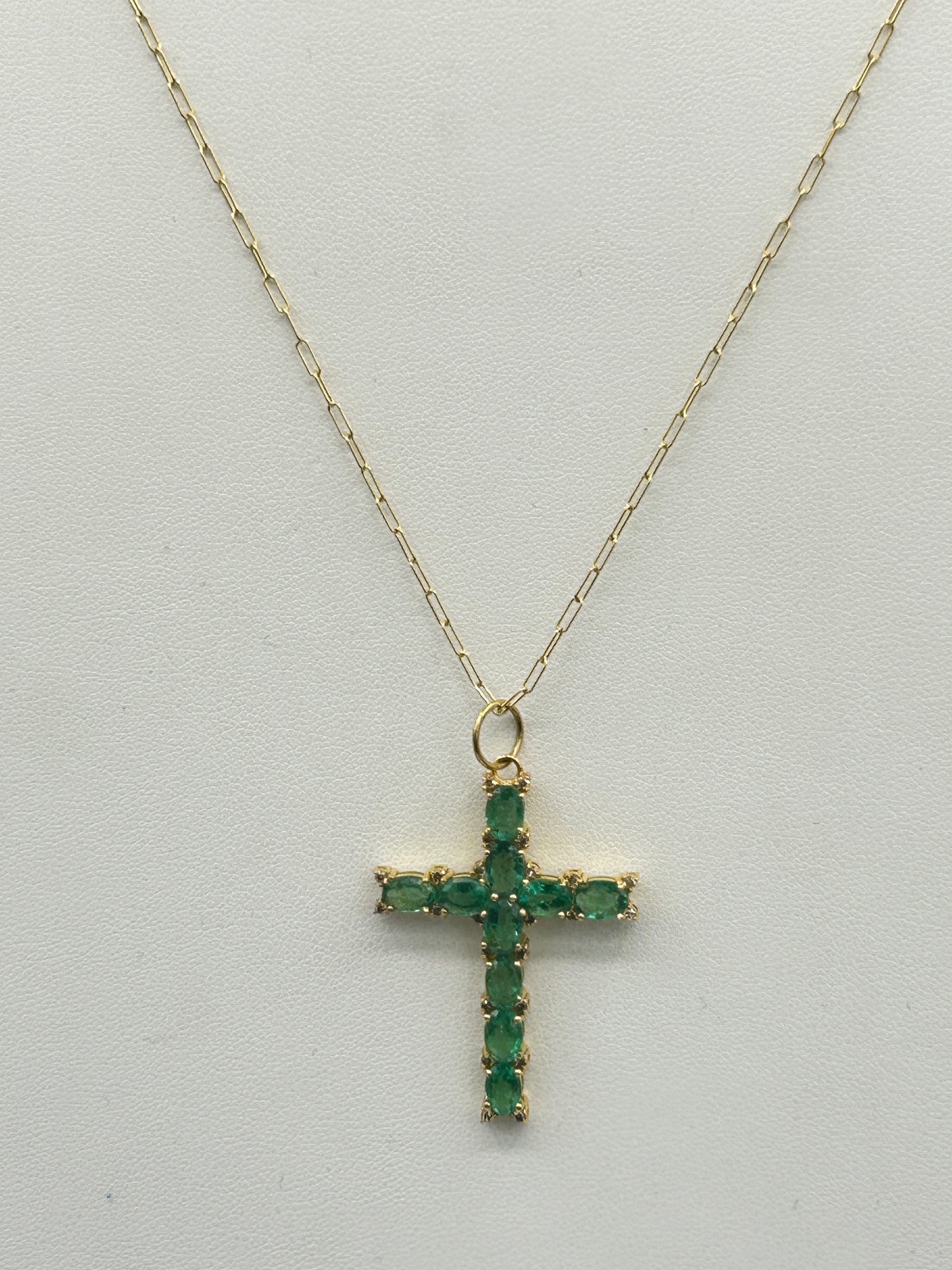 14K SOLID GOLD CROSS PENDANT WITH BLUE SAPPHIRE AND DIAMONDS