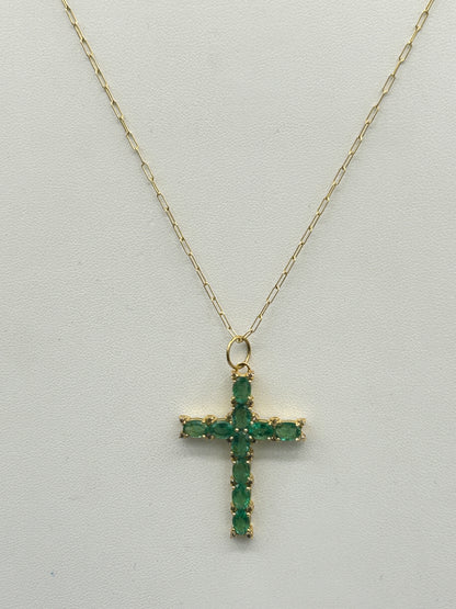 14K SOLID GOLD CROSS PENDANT WITH BLUE SAPPHIRE AND DIAMONDS