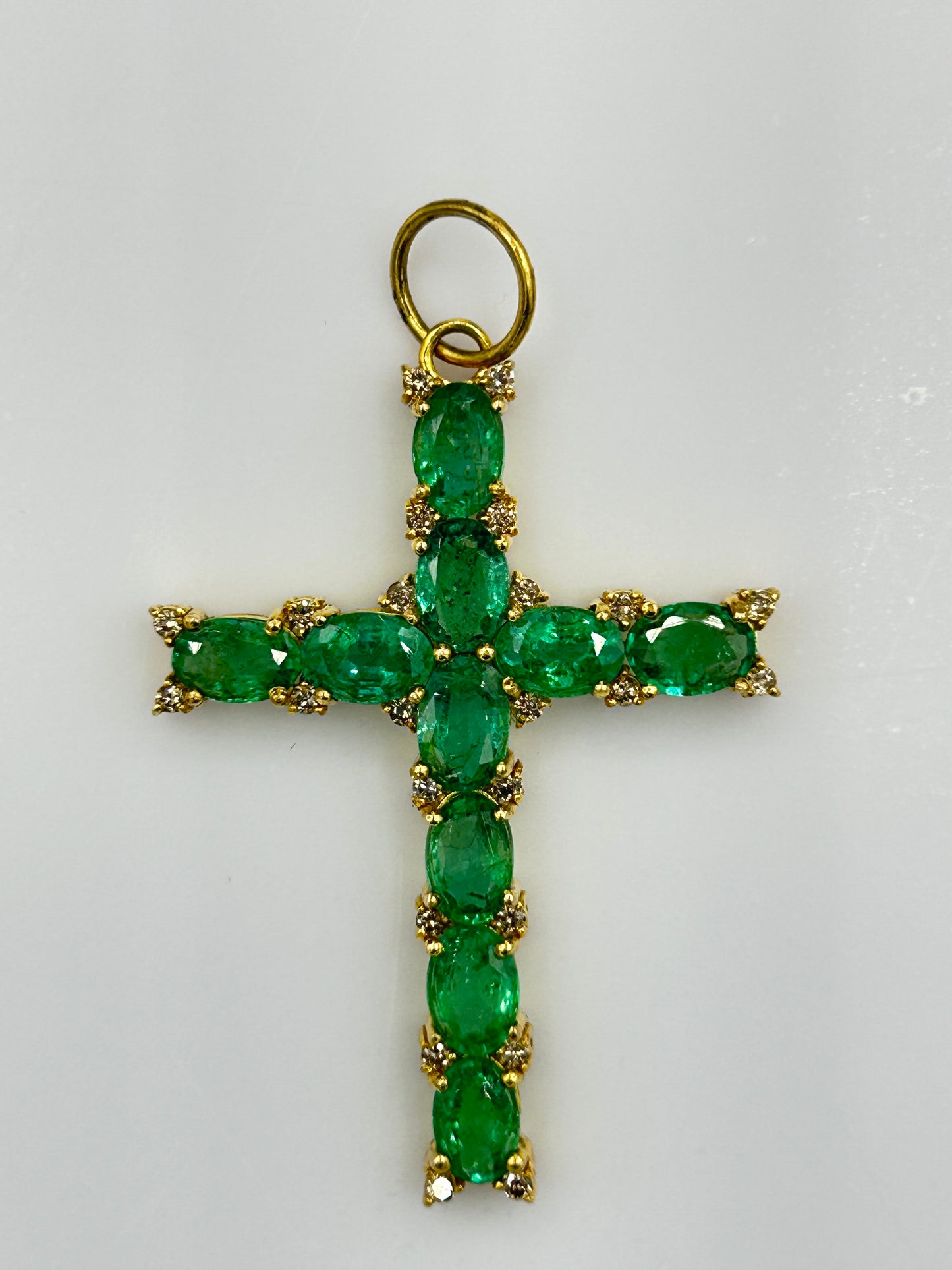 14K SOLID GOLD CROSS PENDANT WITH BLUE SAPPHIRE AND DIAMONDS