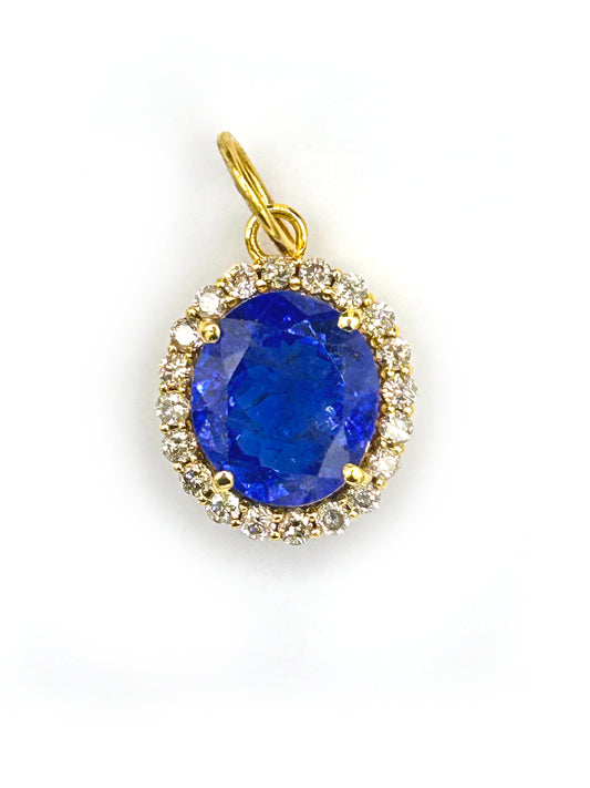 Oval 14k Solid Gold Diamond Pendants With Tanzanite Stone