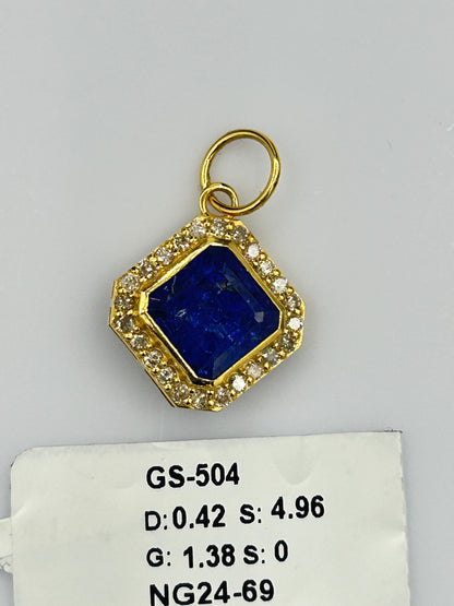 Square 14k Solid Gold Diamond Pendants With Tanzanite Stone