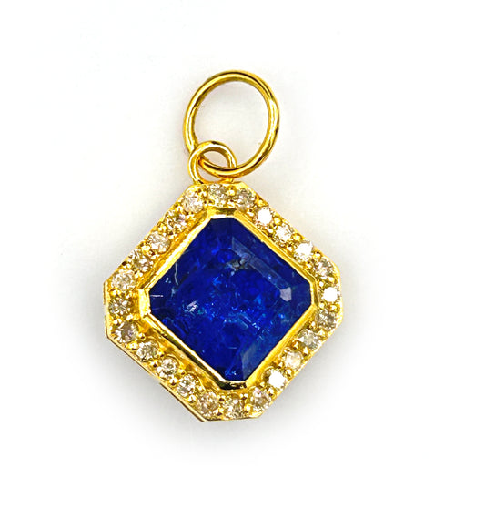 Square 14k Solid Gold Diamond Pendants With Tanzanite Stone