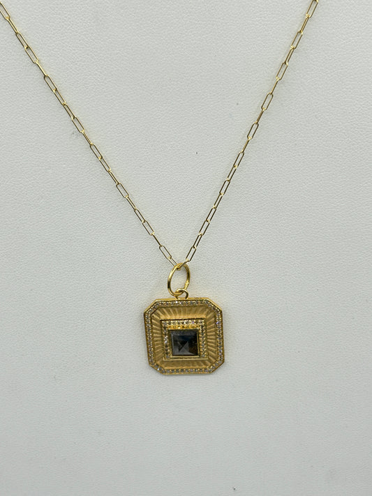 Rectangle 14k Solid Gold Diamond Pendants