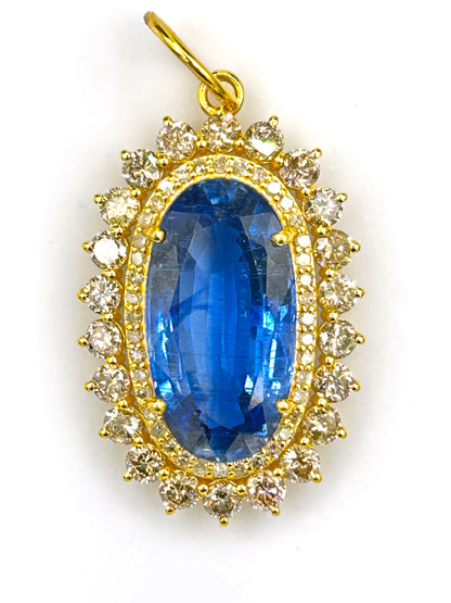 Oval 14k Solid Gold Diamond Pendants With Kyanite Stone