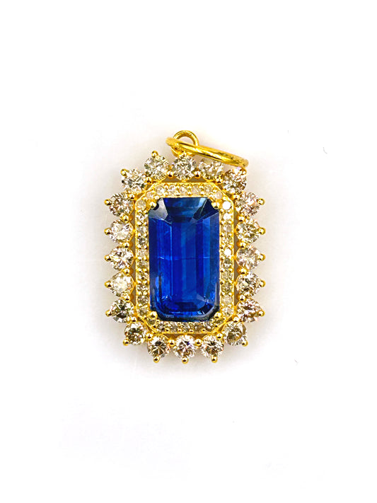 14k Solid Gold Diamond Pendants With Kyanite Stone