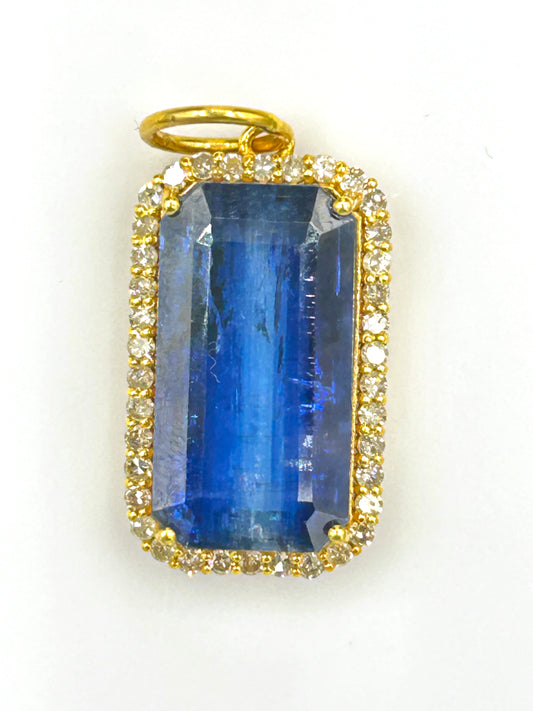 14k Solid Gold Diamond Pendants With Kyanite Stone