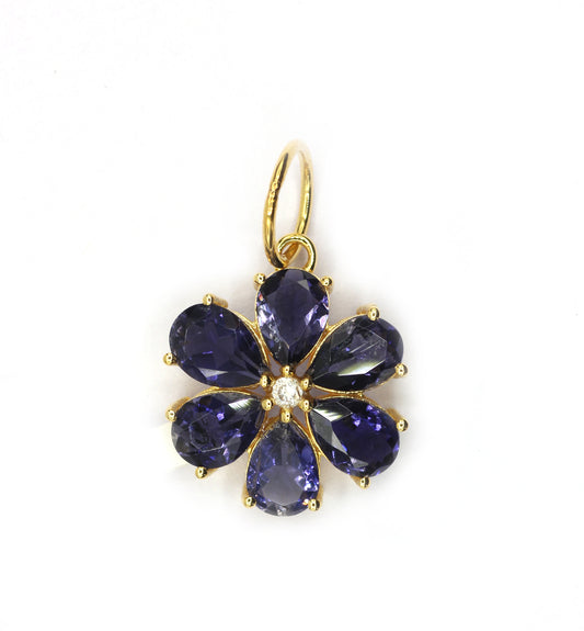 Flower 14k Solid Gold Diamond Pendants.