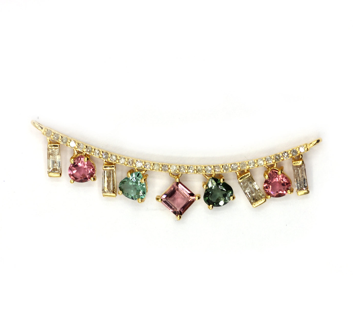 14k Solid Gold Diamond Pendants With Multi Tourmaline Stone.