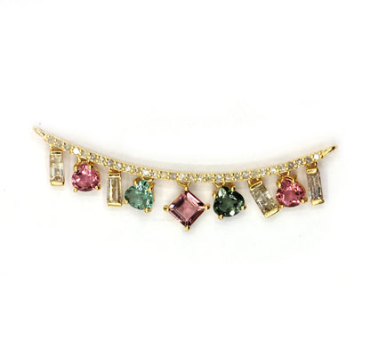 14k Solid Gold Diamond Pendants With Multi Tourmaline Stone.