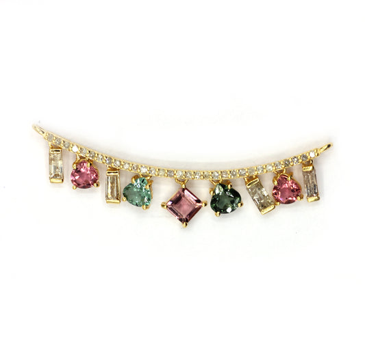 14k Solid Gold Diamond Pendants With Multi Tourmaline Stone.