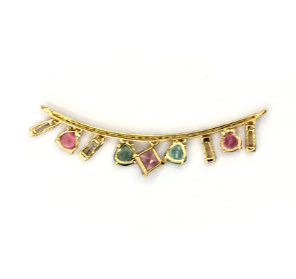 14k Solid Gold Diamond Pendants With Multi Tourmaline Stone.