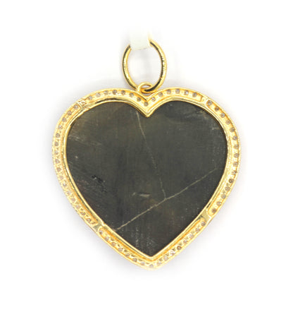 Heart 14k Solid Gold Diamond Pendants With Black Mother Of Pearl Stone