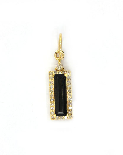 Rectangle 14k Solid Gold Diamond Pendants With Green Tourmaline