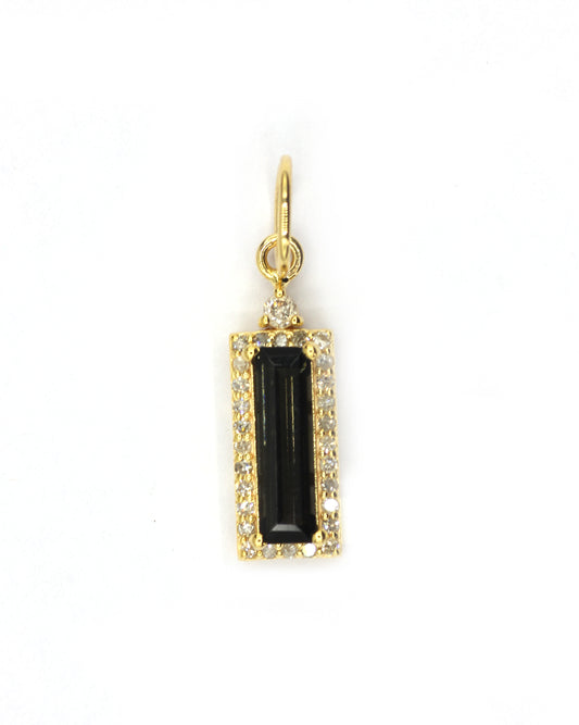 Rectangle 14k Solid Gold Diamond Pendants With Green Tourmaline