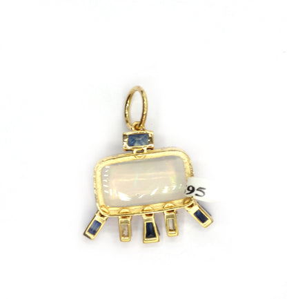 Rectangle 14k Solid Gold Diamond Pendants With Blue Sapphire