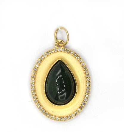 Oval 14k Solid Gold Diamond Pendants