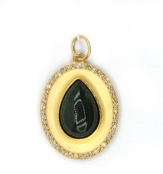 Oval 14k Solid Gold Diamond Pendants