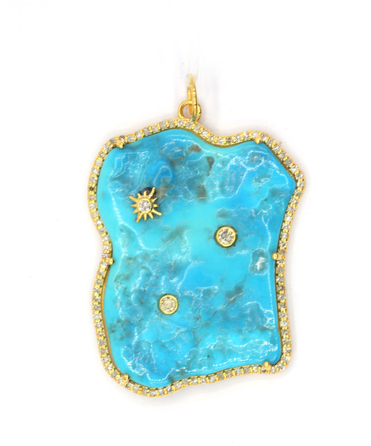 Turquoise 14k Solid Gold Diamond Pendants