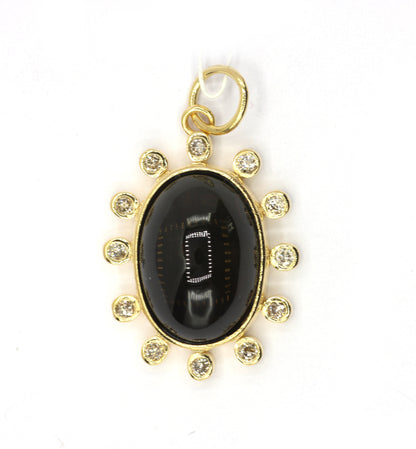 Oval 14k Solid Gold Diamond Pendants