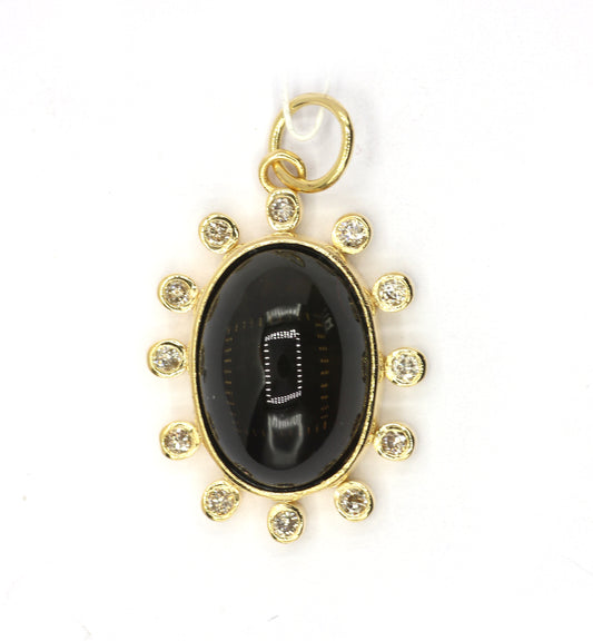 Oval 14k Solid Gold Diamond Pendants
