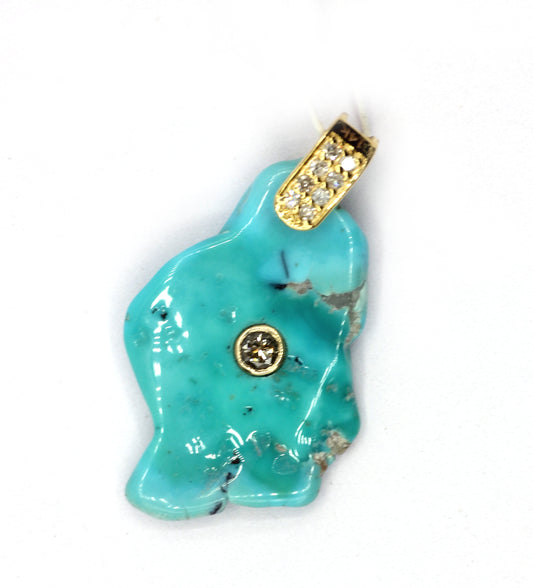 Turquoise 14k Solid Gold Diamond Pendants