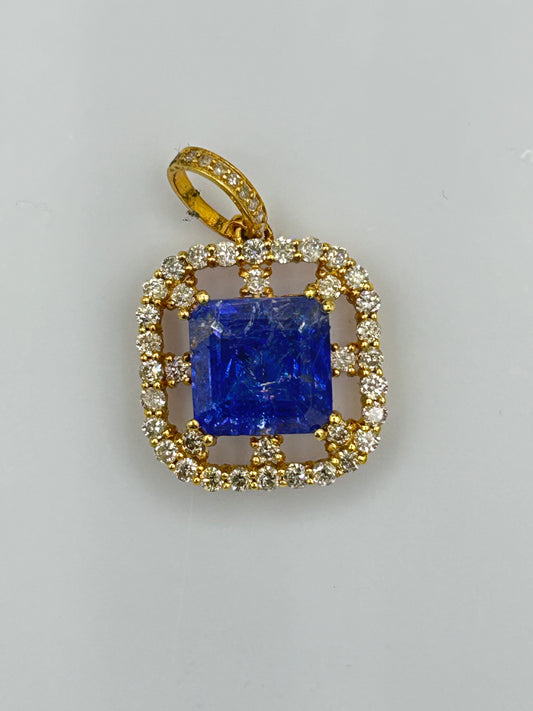 14k Solid Gold Diamond Pendants With Tanzanite